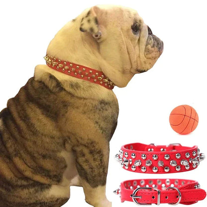 Stylish and Durable Spiked Studded Leather Dog Collar - Adjustable for Small to Large Breeds