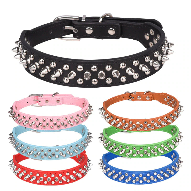Stylish and Durable Spiked Studded Leather Dog Collar - Adjustable for Small to Large Breeds
