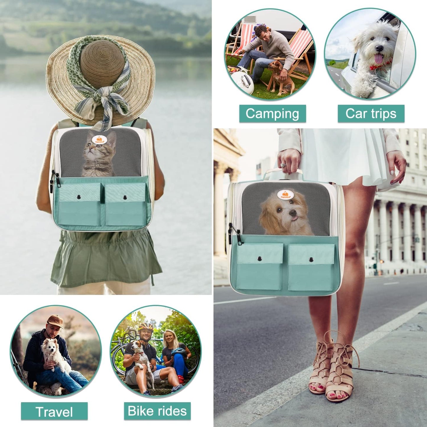 Adventure-Ready Cat Backpack Carrier - Airline Approved, Ventilated Design for Small Pets, Perfect for Hiking and Camping, Holds Up to 15 Pounds in Light Blue