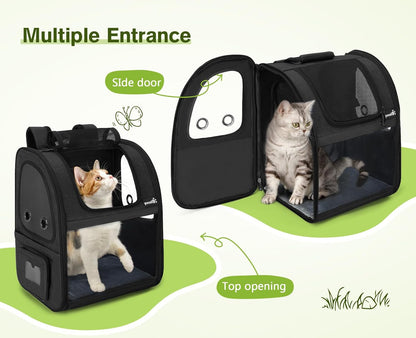 Ultimate Expandable Dog Carrier Backpack - Perfect for Small Dogs & Cats up to 18 Lbs, Waterproof & Breathable Design for Hiking, Travel, and Outdoor Adventures in Sleek Black