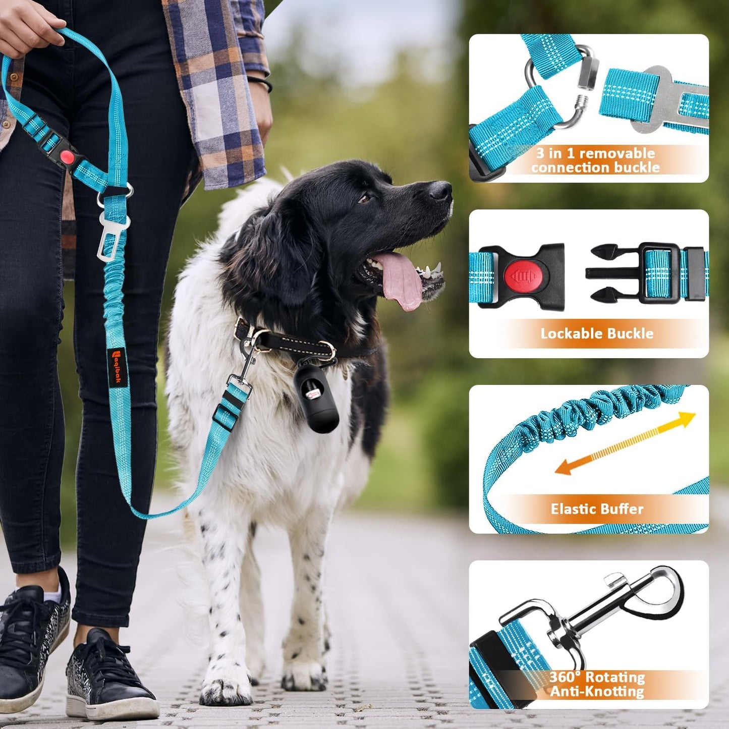 Ultimate 3-in-1 Removable Dog Seat Belt Harness for Car - Adjustable Reflective Bungee Leash & Secure Restraint in Stylish Black and Blue