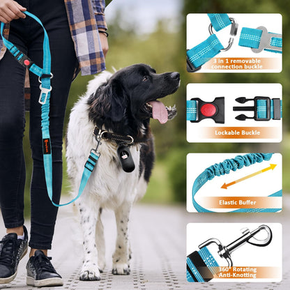 Ultimate 3-in-1 Removable Dog Seat Belt Harness for Car - Adjustable Reflective Bungee Leash & Secure Restraint in Stylish Black and Blue