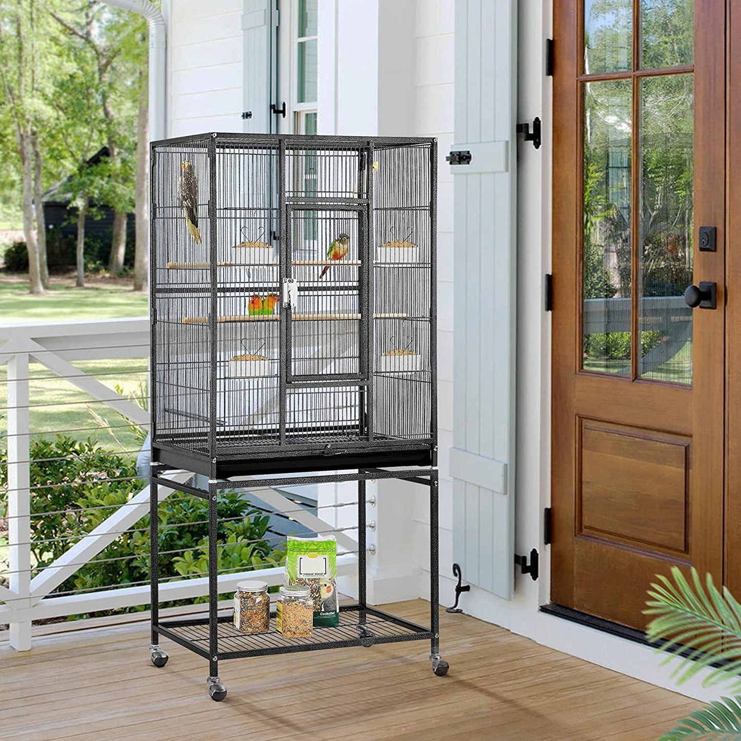 Spacious 54-Inch Wrought Iron Bird Cage with Stand - Perfect Home for Large Parrots and Small Birds
