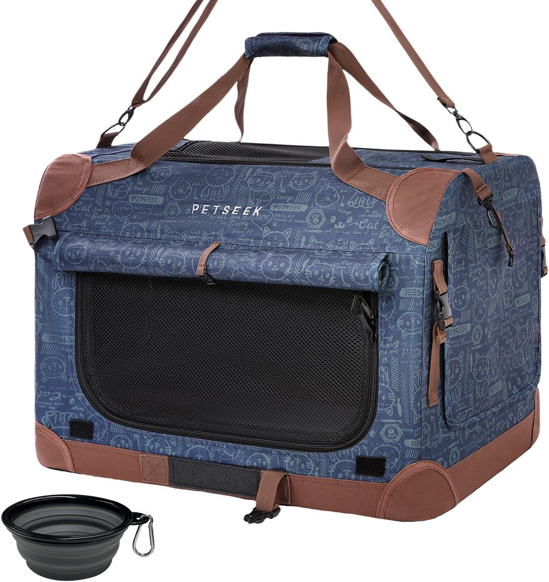 Spacious and Stylish Navy Pet Carrier for Large Cats and Small Dogs - Perfect for Travel and Comfort