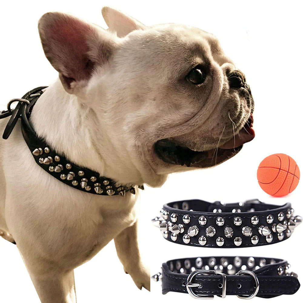 Stylish and Durable Spiked Studded Leather Dog Collar - Adjustable for Small to Large Breeds
