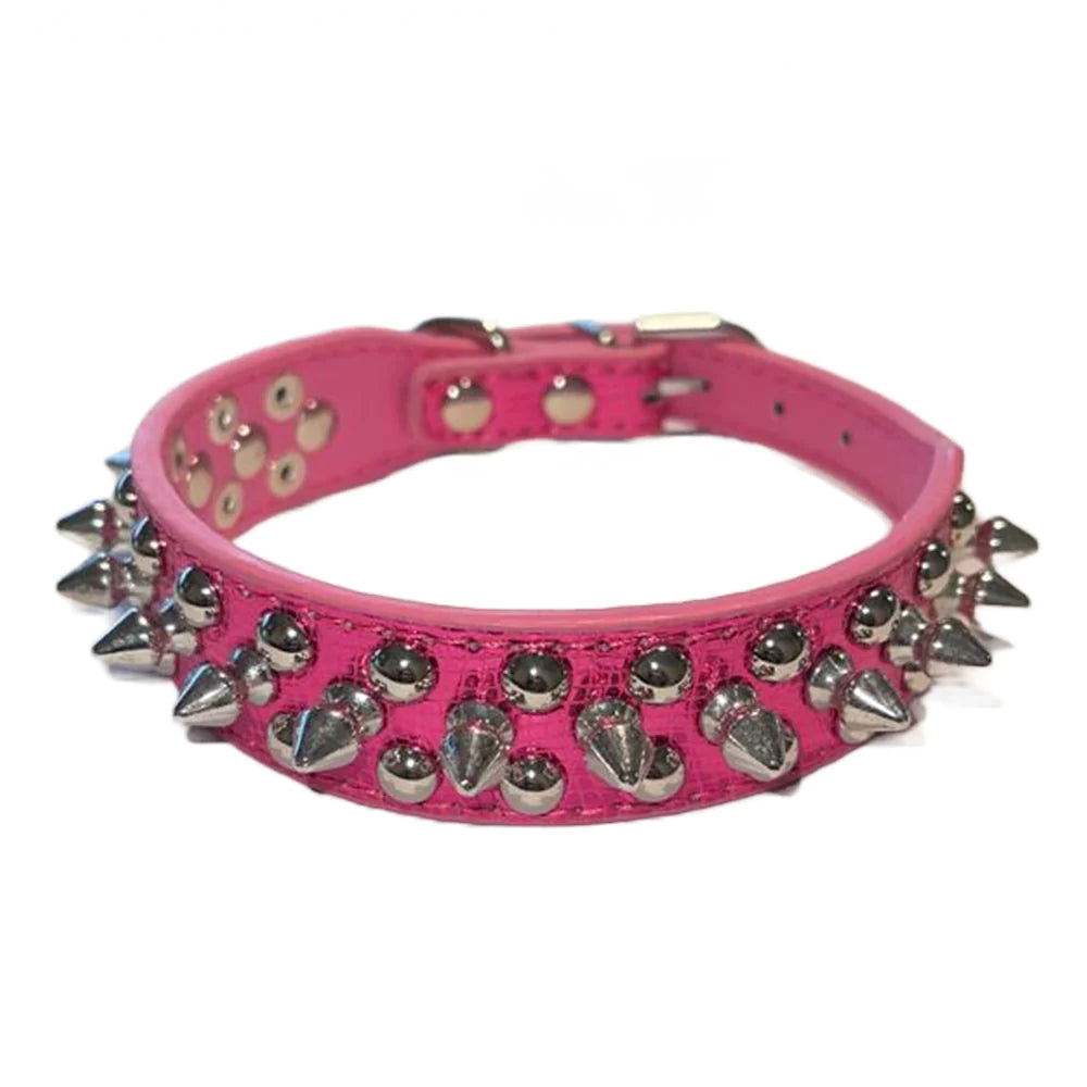 Stylish and Durable Spiked Studded Leather Dog Collar - Adjustable for Small to Large Breeds