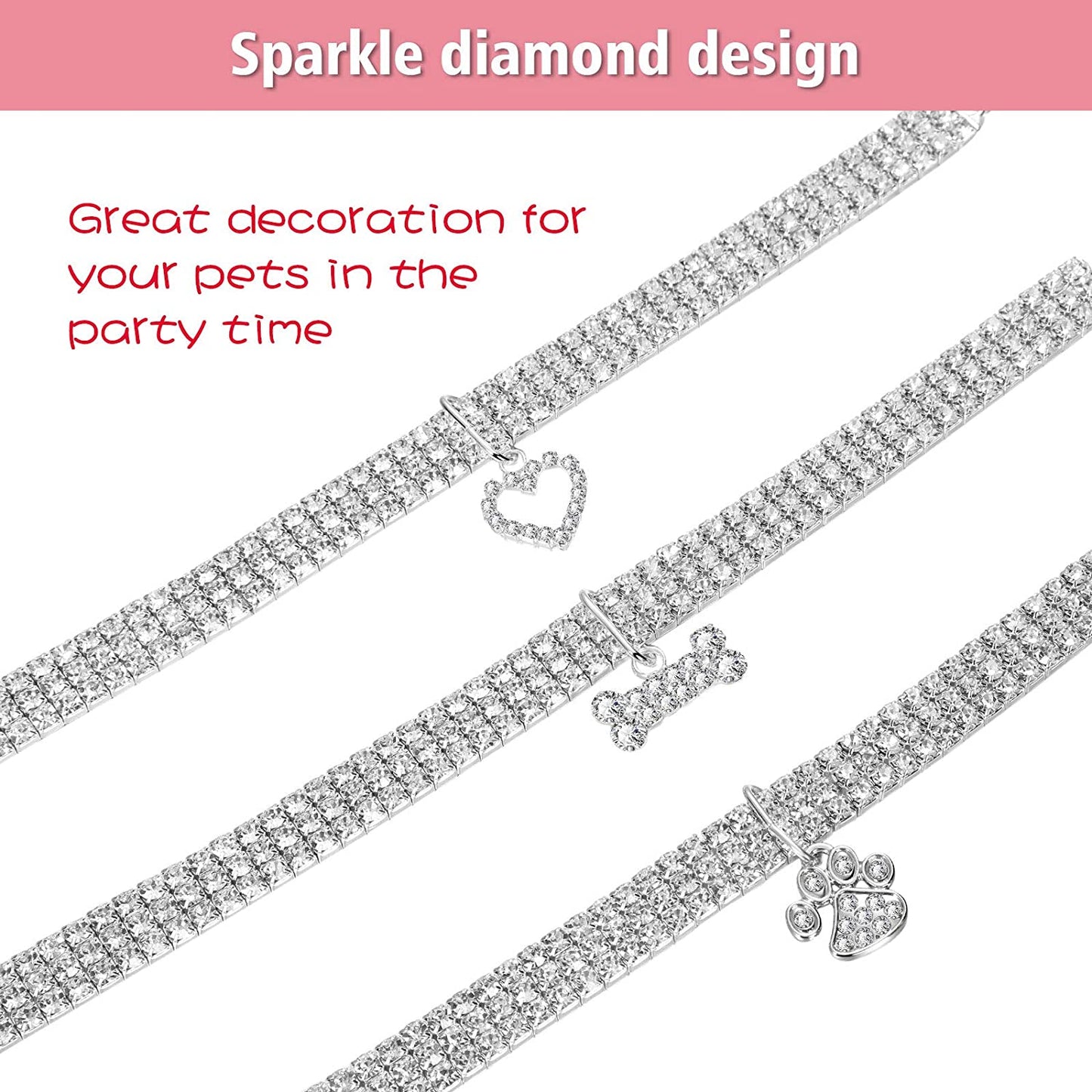 Sparkling 3-Piece Rhinestone Pet Collar Set - Adjustable Crystal Necklaces for Small Dogs and Cats