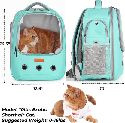 Stylish Green Pet Carrier Backpack - Airline-Approved Bubble Design for Cats and Small Dogs, Perfect for Travel, Hiking, and Outdoor Adventures