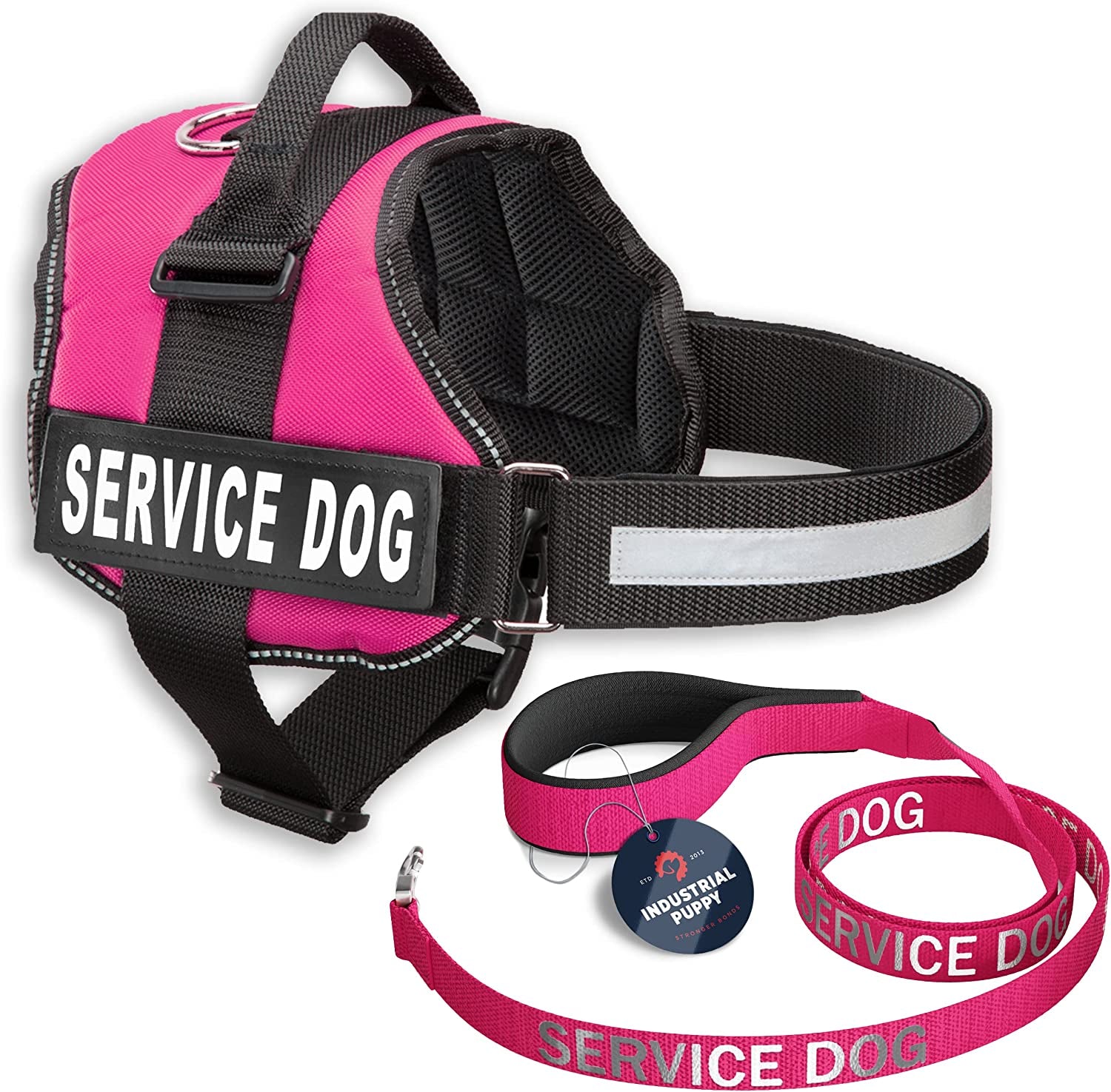 Premium Hot Pink Service Dog Vest and Leash Set - Versatile Harness with Reflective Patches for All Breeds
