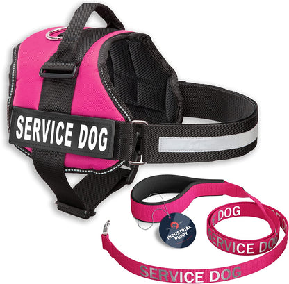 Premium Hot Pink Service Dog Vest and Leash Set - Versatile Harness with Reflective Patches for All Breeds