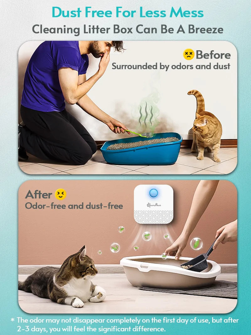 Transform Your Cat's Litter Box Experience with the Downypaws 4000mAh Smart Odor Purifier - Rechargeable Air Cleaner for Pets!