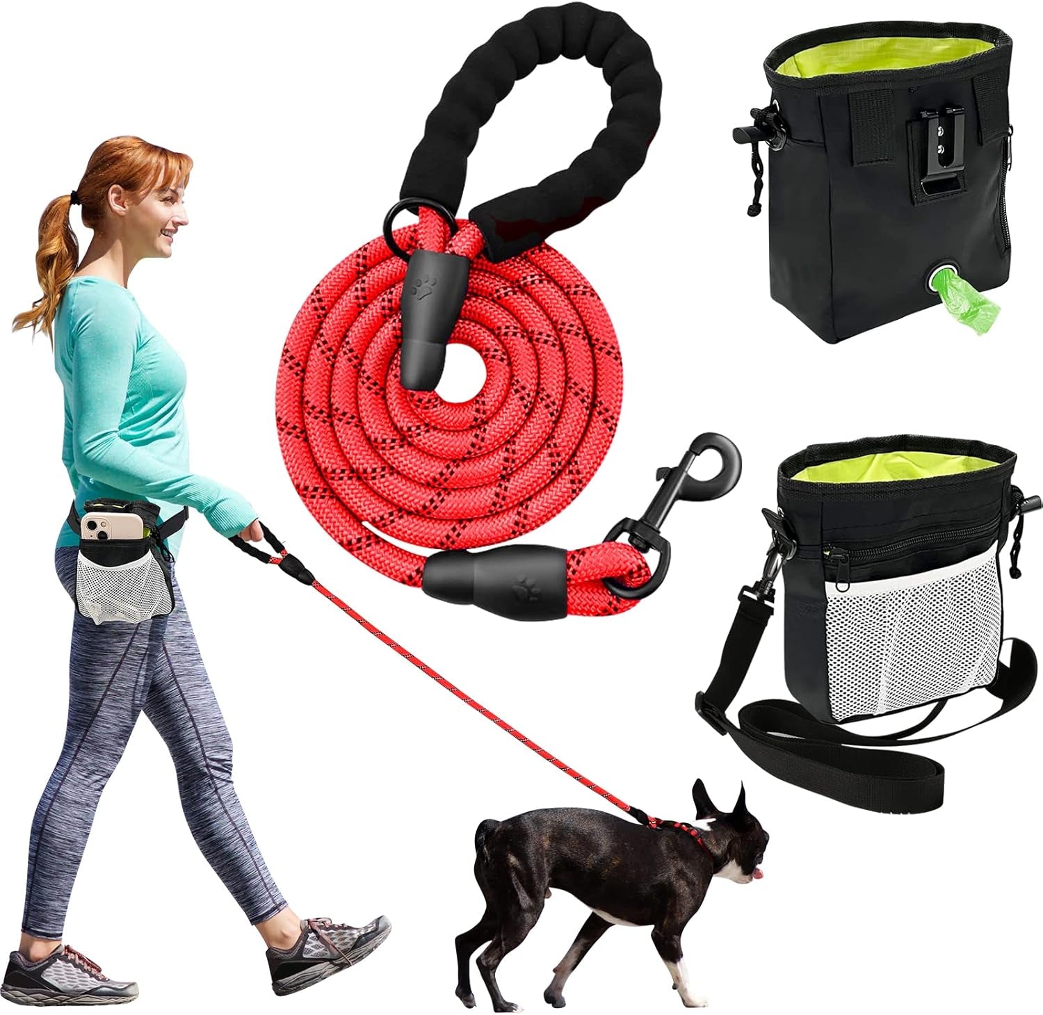 Ultimate 5/6 Ft Dog Leash with Reflective Threads & Padded Handle - Versatile Dog Treat Pouch Included for Effortless Walks & Training!