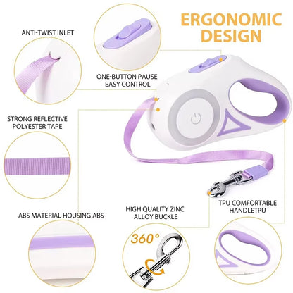 Illuminate Your Walks: 3M/5M Automatic Retractable Dog Leash with Safety Flashlight and LED Glow for Night Adventures
