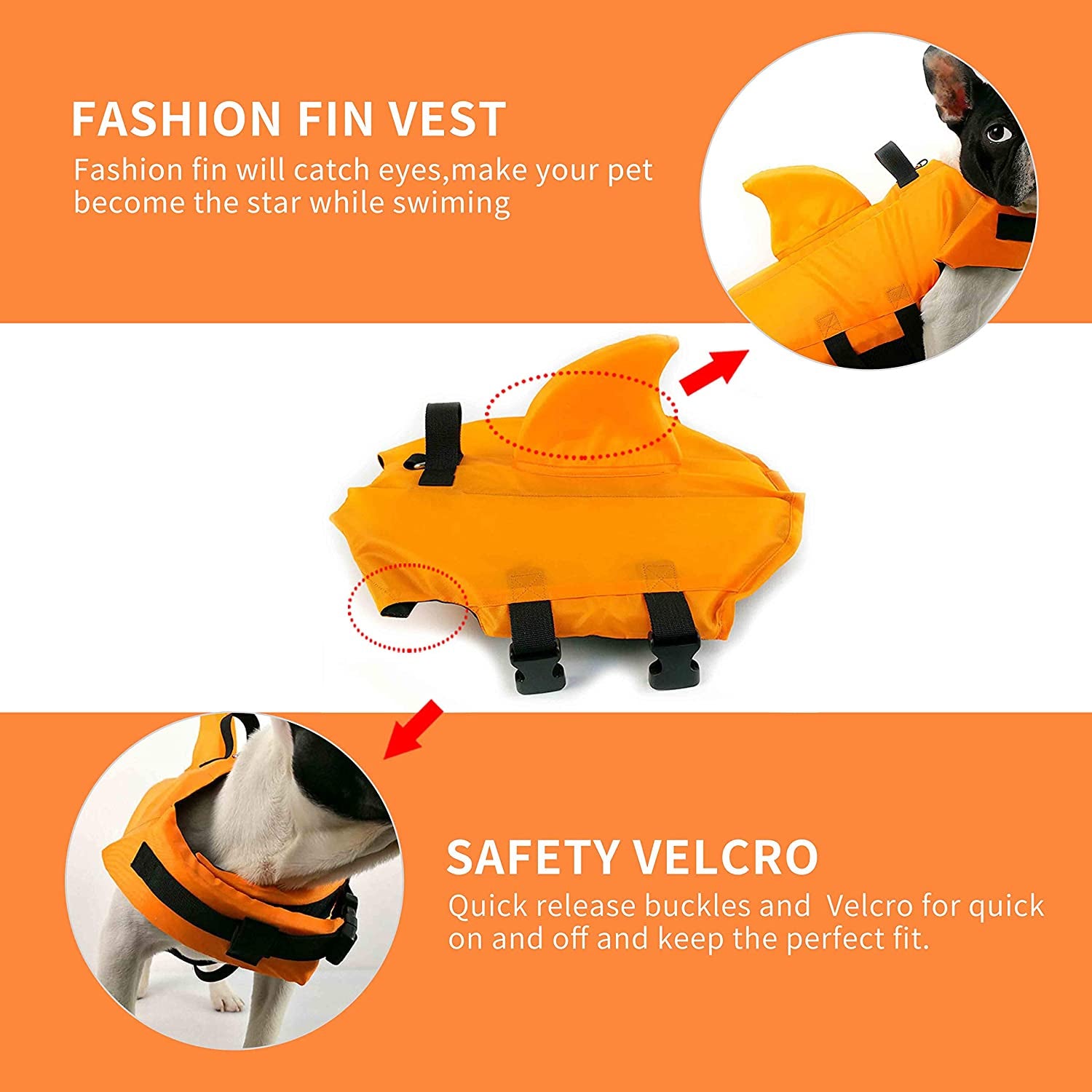 Ultimate Dog Life Jacket - Adjustable Shark Fin Design for Maximum Safety and Fun in Water (XS, Vibrant Orange)