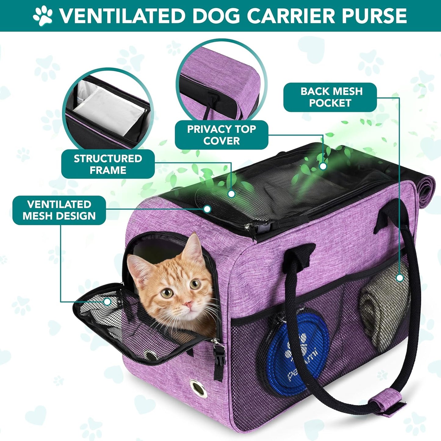Premium Airline Approved Dog Purse Carrier - Stylish & Comfortable Soft-Sided Pet Bag for Small Dogs and Cats, Perfect for Travel - Cozy Sherpa Bed Included, Max Weight 12 lbs, Vibrant Purple