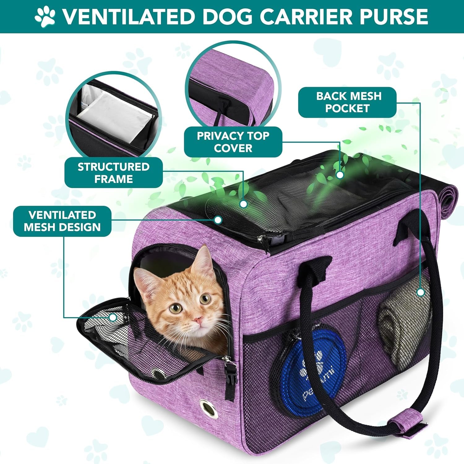 Premium Airline Approved Dog Purse Carrier - Stylish & Comfortable Soft-Sided Pet Bag for Small Dogs and Cats, Perfect for Travel - Cozy Sherpa Bed Included, Max Weight 12 lbs, Vibrant Purple