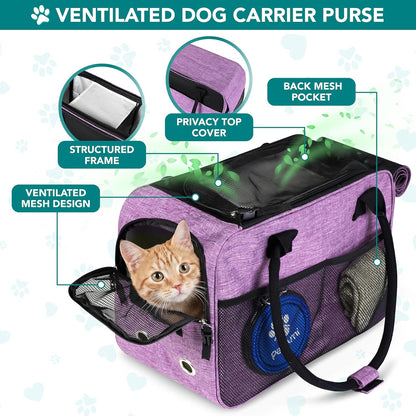 Premium Airline Approved Dog Purse Carrier - Stylish & Comfortable Soft-Sided Pet Bag for Small Dogs and Cats, Perfect for Travel - Cozy Sherpa Bed Included, Max Weight 12 lbs, Vibrant Purple