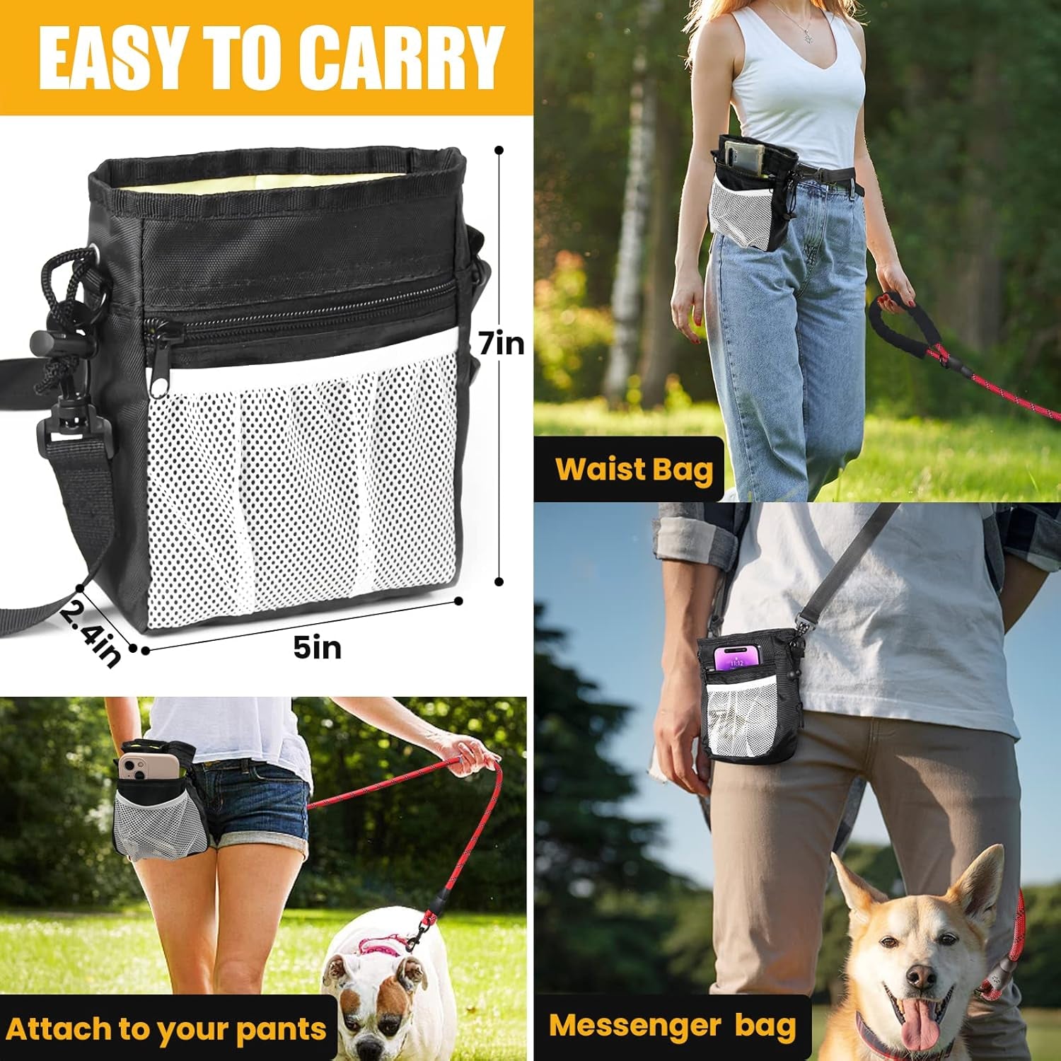Ultimate 5/6 Ft Dog Leash with Reflective Threads & Padded Handle - Versatile Dog Treat Pouch Included for Effortless Walks & Training!
