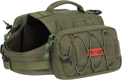 Adventure-Ready Dog Backpack for Medium & Large Dogs - Durable Tactical Nylon Pack with Side Pockets for Hiking, Walking, and Training (Green, Large)