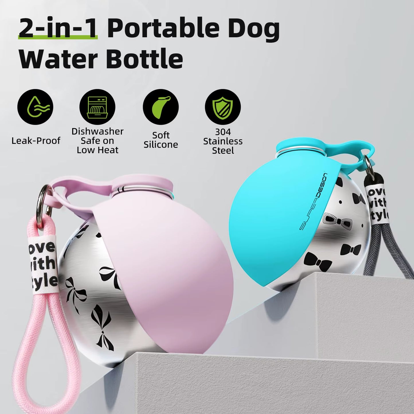 Stay Hydrated on the Go: 2-In-1 Leak-Proof Portable Dog Water Bottle for Small Dogs - Stainless Steel & Silicone Design