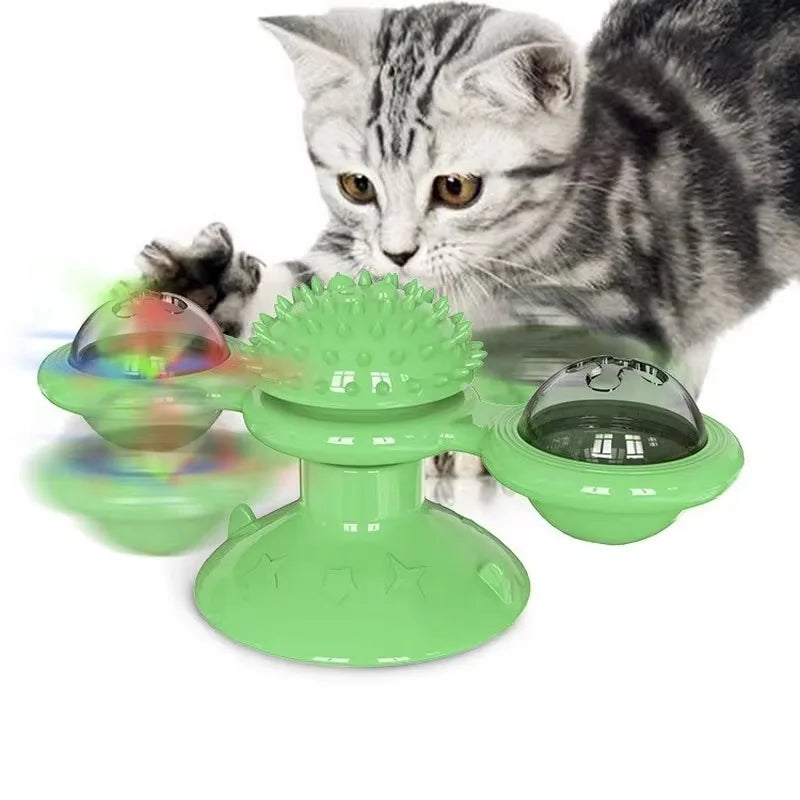 Engaging Windmill Cat Toy - Interactive Puzzle Game for Kittens with Whirligig Turntable to Keep Your Feline Friend Entertained and Help Brush Their Teeth!