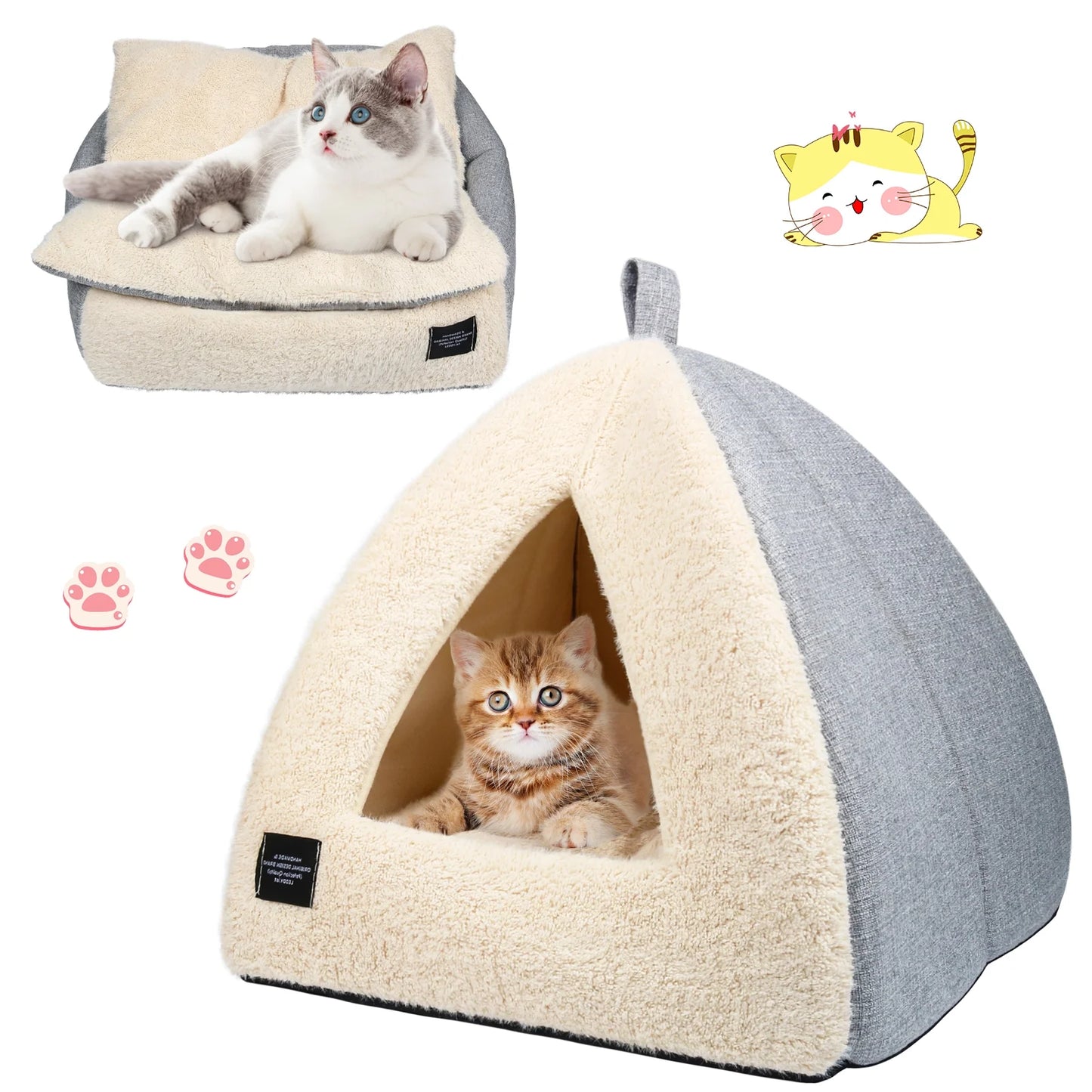 Cozy Triangle Cat Bed with Removable Cushion - Perfect for Cats and Dogs in Silver Gray