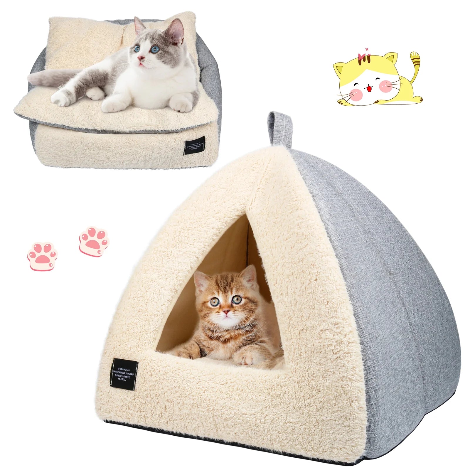 Cozy Triangle Cat Bed with Removable Cushion - Perfect for Cats and Dogs in Silver Gray