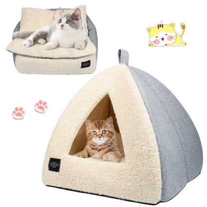 Cozy Triangle Cat Bed with Removable Cushion - Perfect for Cats and Dogs in Silver Gray