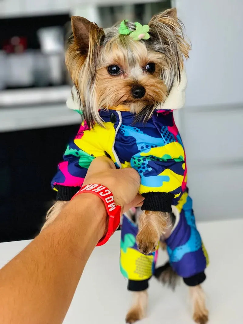 Cozy & Stylish Winter Dog Coat - Windproof Hooded Jumpsuit for Small to Medium Breeds