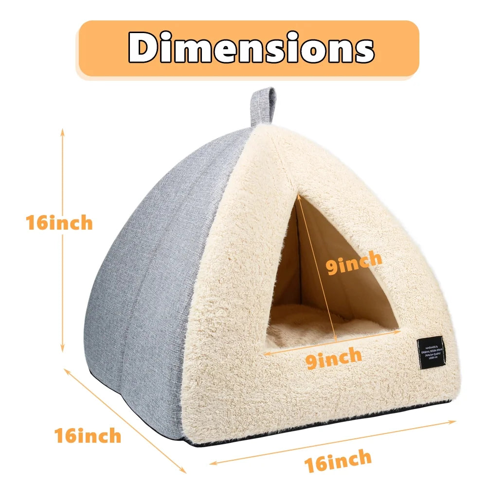 Cozy Triangle Cat Bed with Removable Cushion - Perfect for Cats and Dogs in Silver Gray