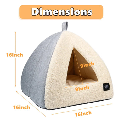 Cozy Triangle Cat Bed with Removable Cushion - Perfect for Cats and Dogs in Silver Gray