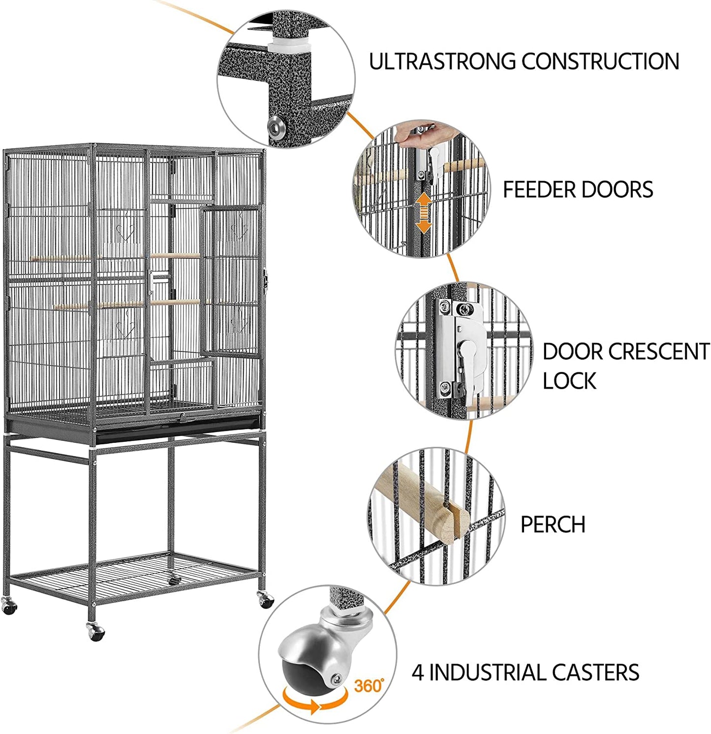 Spacious 54-Inch Wrought Iron Bird Cage with Stand - Perfect Home for Large Parrots and Small Birds