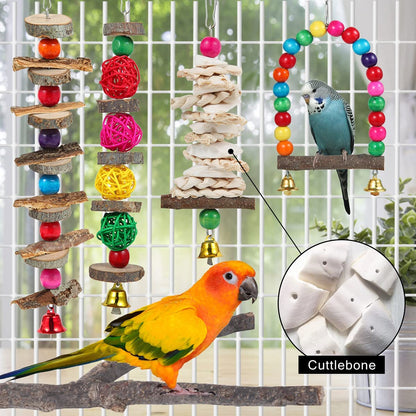 Exciting Wooden Bird Perch Toys - Perfect for Parakeets, Cockatiels, and Small Birds!