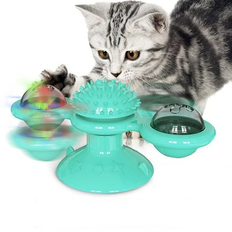 Engaging Windmill Cat Toy - Interactive Puzzle Game for Kittens with Whirligig Turntable to Keep Your Feline Friend Entertained and Help Brush Their Teeth!