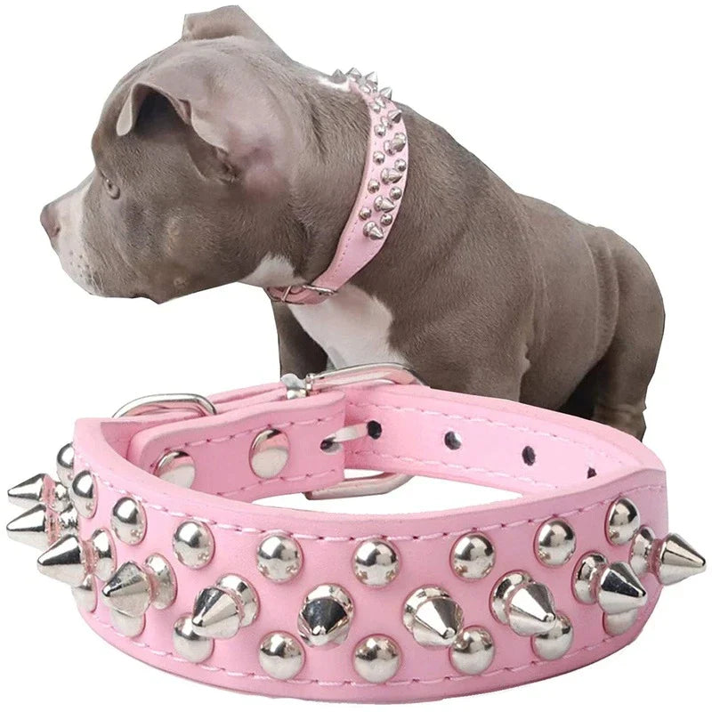 Stylish and Durable Spiked Studded Leather Dog Collar - Adjustable for Small to Large Breeds