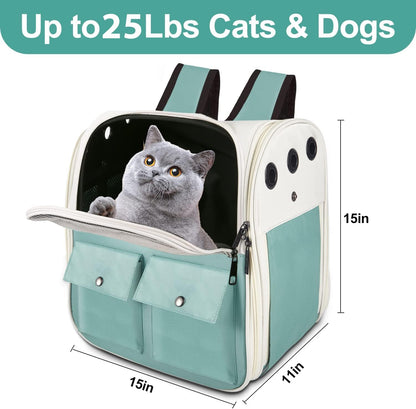 Adventure-Ready Cat Backpack Carrier - Airline Approved, Ventilated Design for Small Pets, Perfect for Hiking and Camping, Holds Up to 15 Pounds in Light Blue
