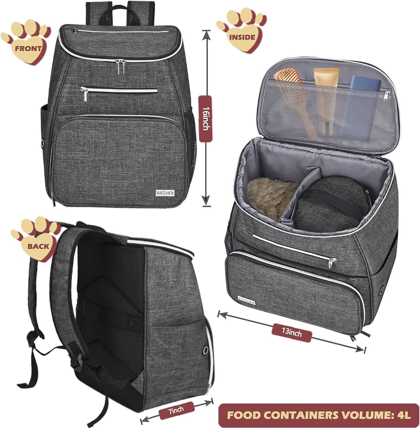 Ultimate Grey Dog Travel Backpack - Airline Approved with Collapsible Bowls and Food Baskets for Your Adventures with Pets