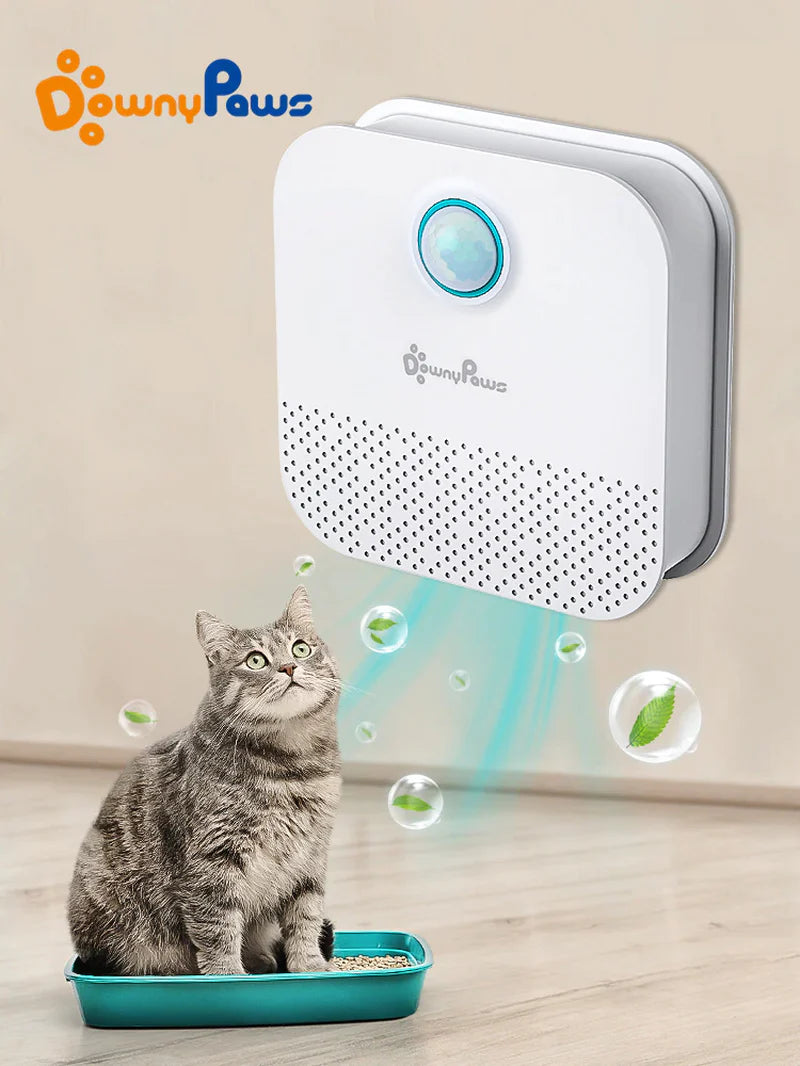 Transform Your Cat's Litter Box Experience with the Downypaws 4000mAh Smart Odor Purifier - Rechargeable Air Cleaner for Pets!