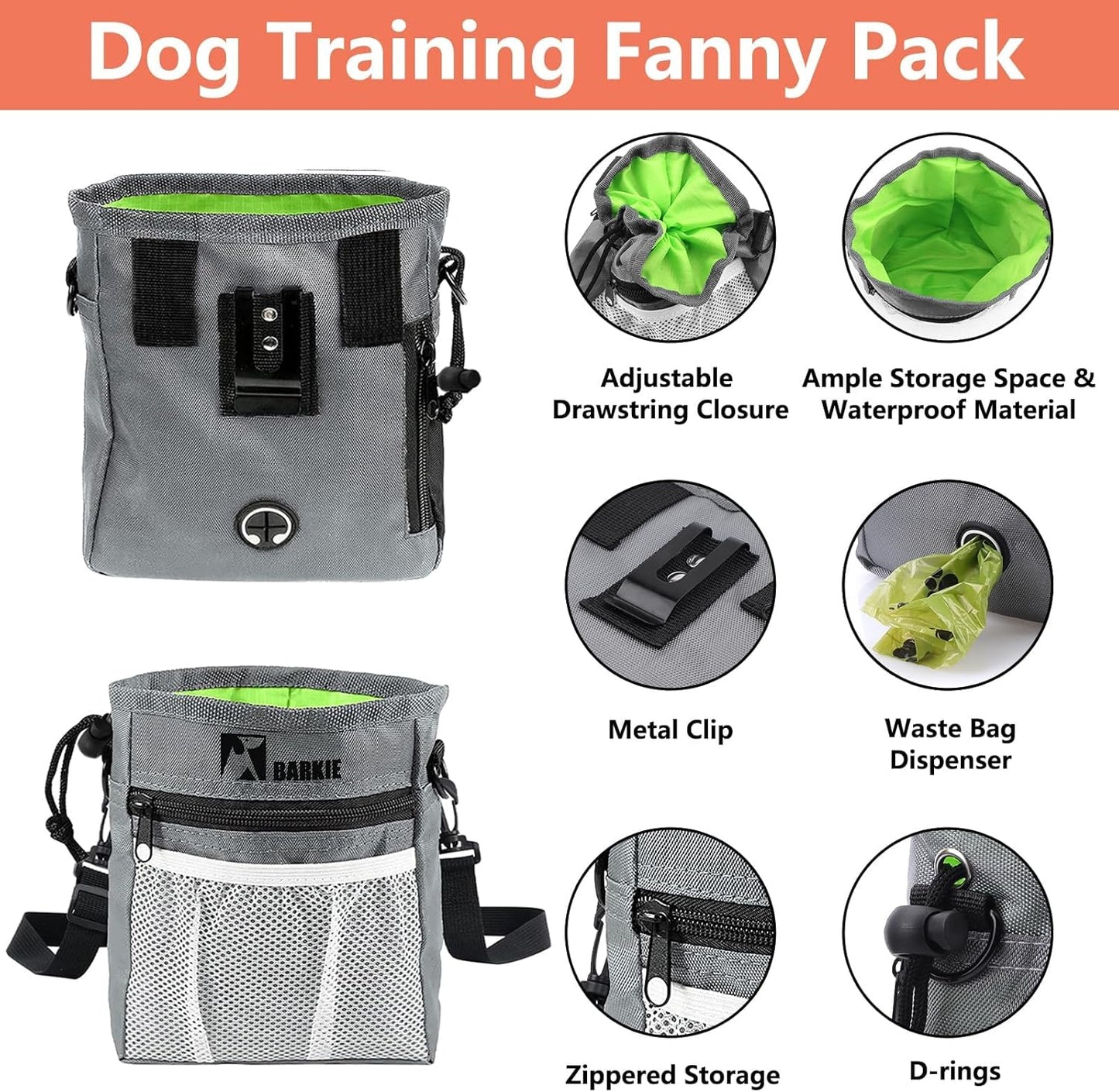 Comprehensive Dog Training Kit - All-in-One Treat Pouch, Fanny Pack, Clickers, Whistle & Guide for Effective Puppy Training (Grey)