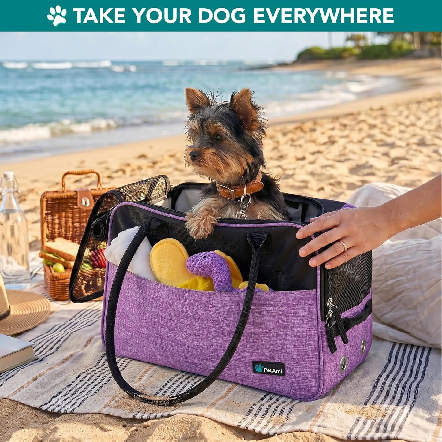 Premium Airline Approved Dog Purse Carrier - Stylish & Comfortable Soft-Sided Pet Bag for Small Dogs and Cats, Perfect for Travel - Cozy Sherpa Bed Included, Max Weight 12 lbs, Vibrant Purple