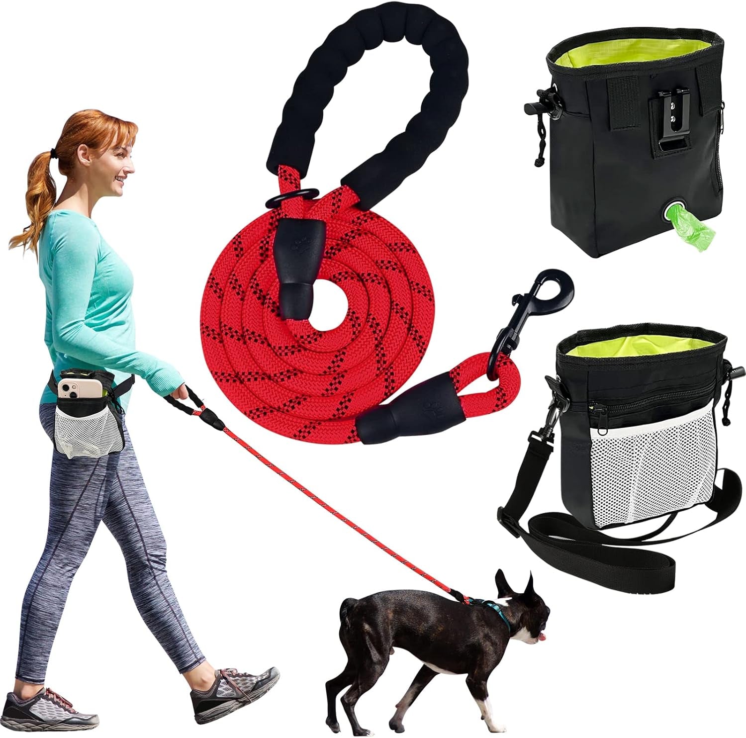 Ultimate 5/6 Ft Dog Leash with Reflective Threads & Padded Handle - Versatile Dog Treat Pouch Included for Effortless Walks & Training!