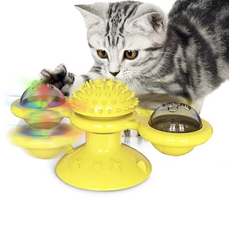 Engaging Windmill Cat Toy - Interactive Puzzle Game for Kittens with Whirligig Turntable to Keep Your Feline Friend Entertained and Help Brush Their Teeth!