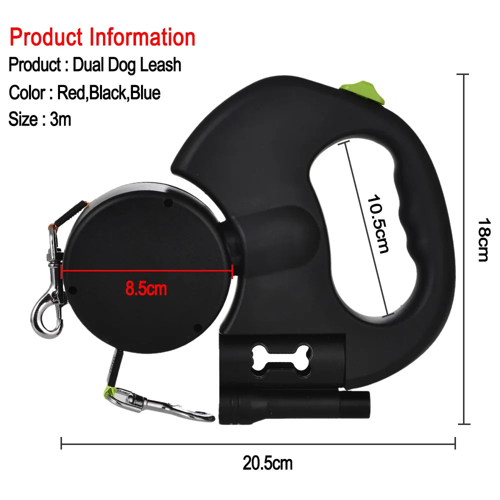 Elevate Your Walks with the 3M Retractable Reflective Dual Dog Leash - Perfect for Small Dogs!