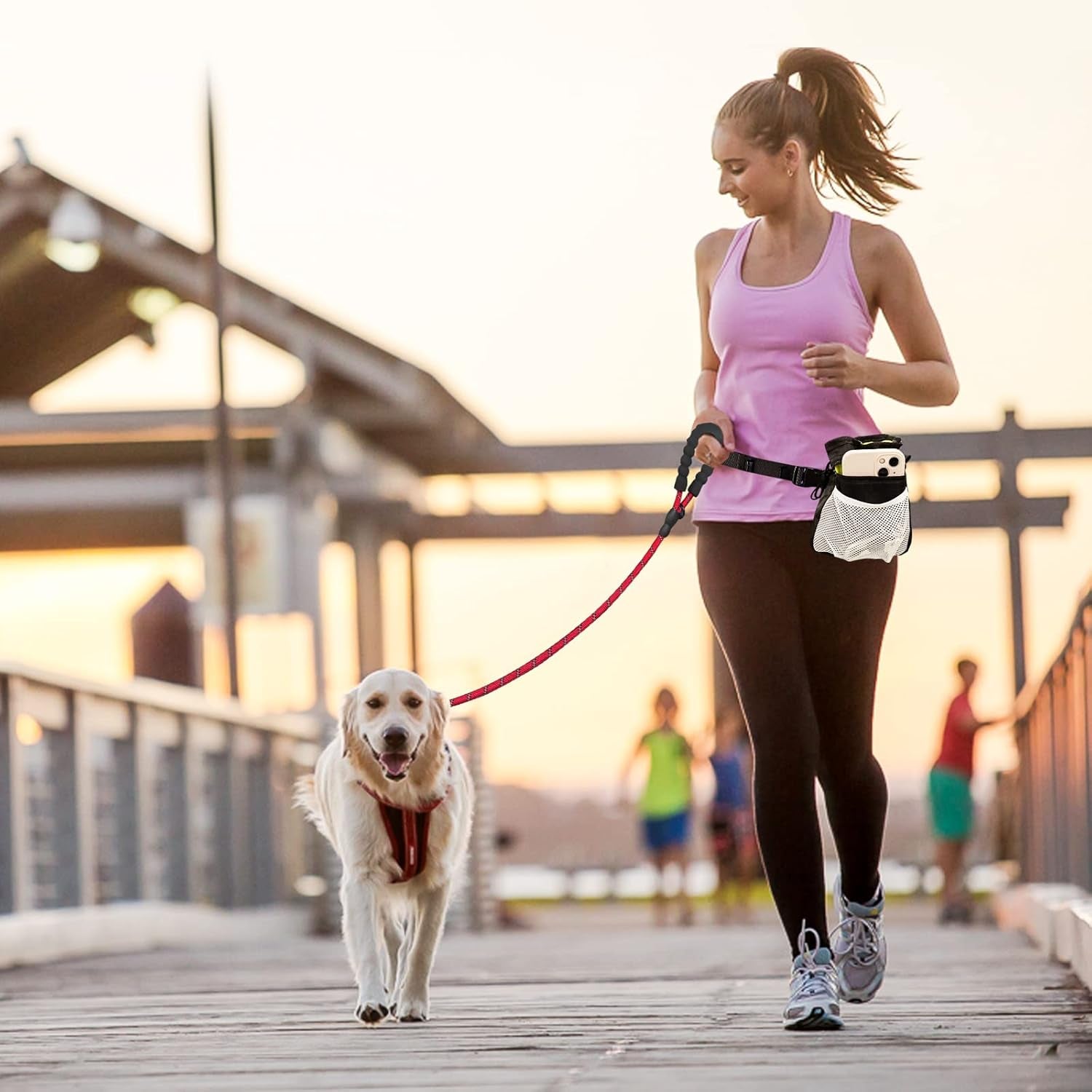 Ultimate 5/6 Ft Dog Leash with Reflective Threads & Padded Handle - Versatile Dog Treat Pouch Included for Effortless Walks & Training!