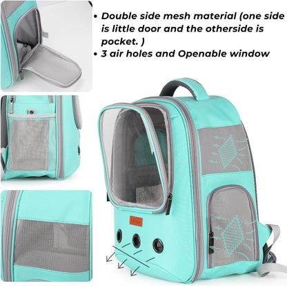 Stylish Green Pet Carrier Backpack - Airline-Approved Bubble Design for Cats and Small Dogs, Perfect for Travel, Hiking, and Outdoor Adventures